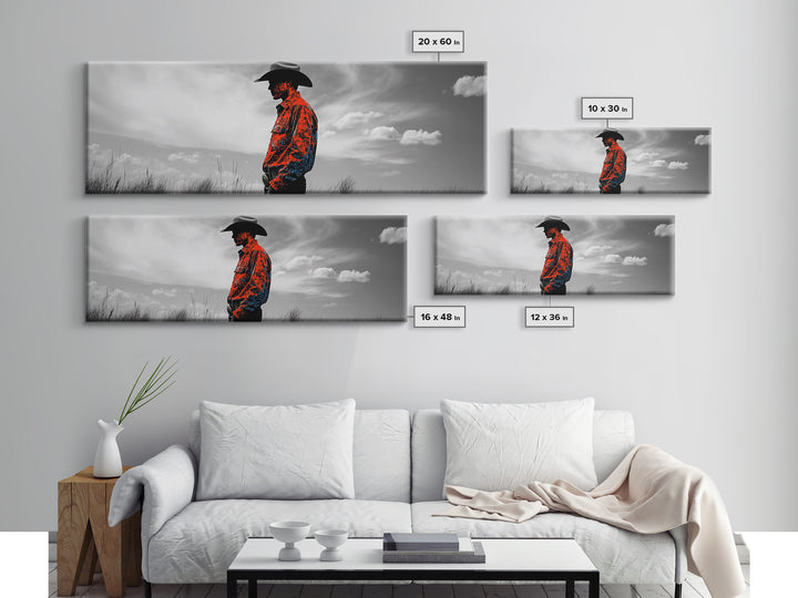 Cowboy Silhouette, Western Wall Art, Ranch Life Art, Moody Art, Southwestern Decor, Extra Wide Art, Rustic Wall Art, Canvas Print