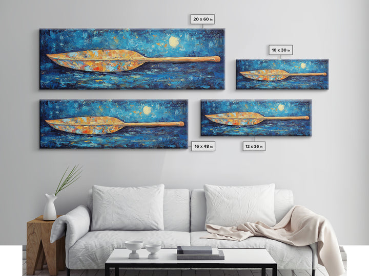 Paddle, nautical wall art, coastal decor, ocean painting, panoramic art, extra wide art, blue and green wall art, Framed Canvas Print
