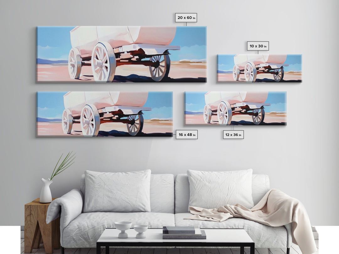 White Wagon, western painting, rustic art, farmhouse wall art, above couch art, cowboy decor, panoramic painting, canvas print, extra wide art