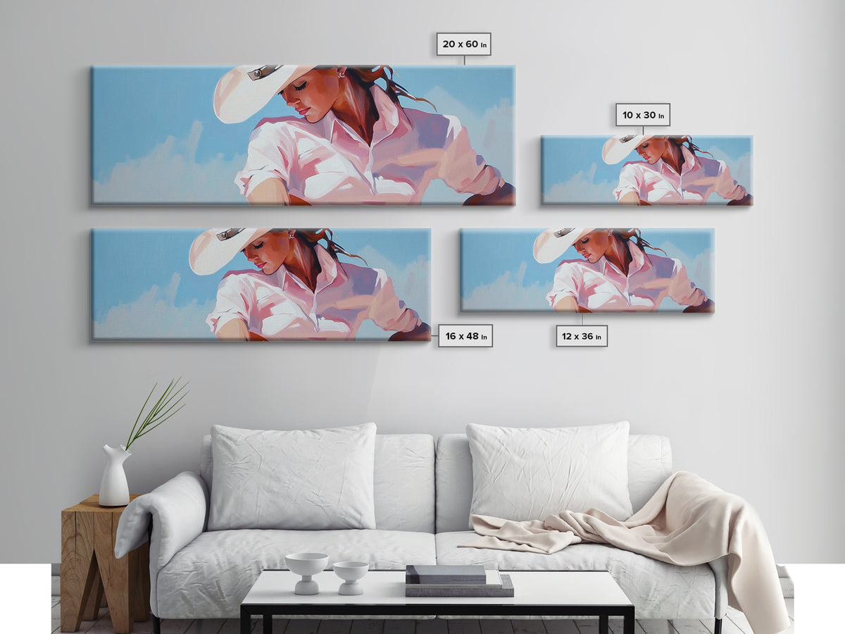 Cowgirl Art Print, Light Pink Wall Art, Southwest Wall Art, Canvas Print, Rustic Decor, Minimalist Art, Living Room Art