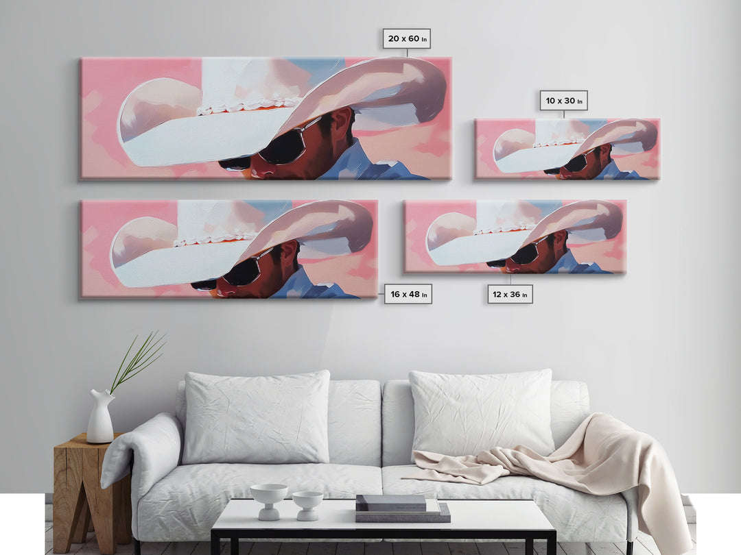 Cowboy Portrait, Pink Abstract Art, Southwest Wall Art, Canvas Print, Light Pink Wall Art, Rustic Decor, Living Room Art