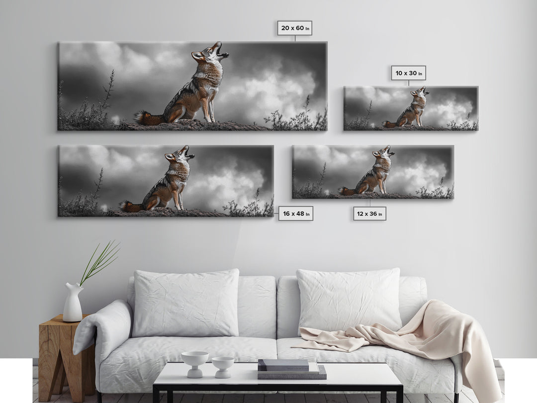 Howling Coyote, Wildlife Art, Nature Wall Art, Rustic Decor, Moody Art, Above Sofa Art, Horizontal Wall Art, Canvas Print