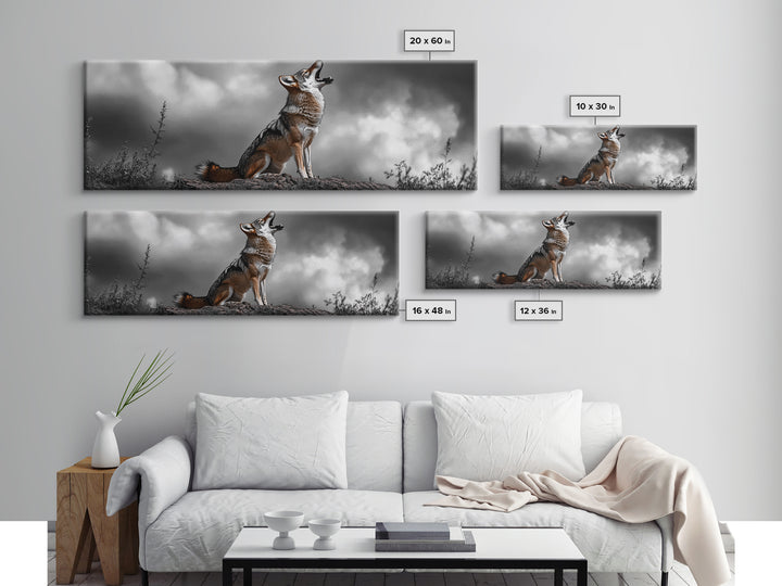 Howling Coyote, Wildlife Art, Nature Wall Art, Rustic Decor, Moody Art, Above Sofa Art, Horizontal Wall Art, Canvas Print