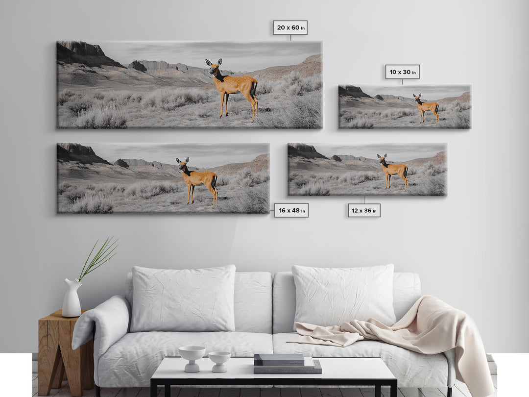Desert Deer, Southwest Wall Art, Wildlife Painting, Rustic Wall Art, Nature Decor, Extra Wide Art, Horizontal Wall Art, Framed Canvas Print