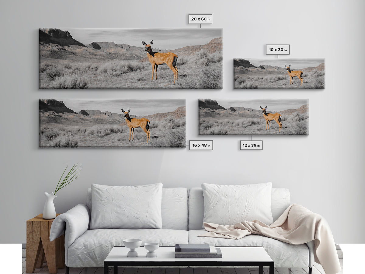Desert Deer, Southwest Wall Art, Wildlife Painting, Rustic Wall Art, Nature Decor, Extra Wide Art, Horizontal Wall Art, Framed Canvas Print