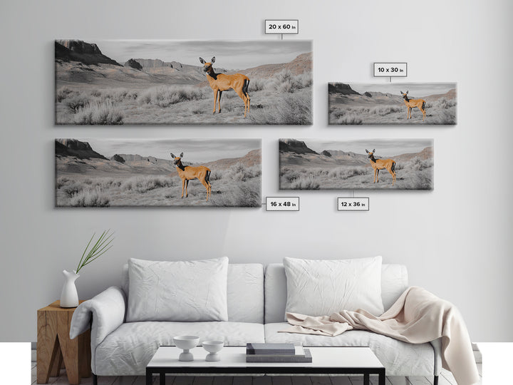Desert Deer, Southwest Wall Art, Wildlife Painting, Rustic Wall Art, Nature Decor, Extra Wide Art, Horizontal Wall Art, Framed Canvas Print