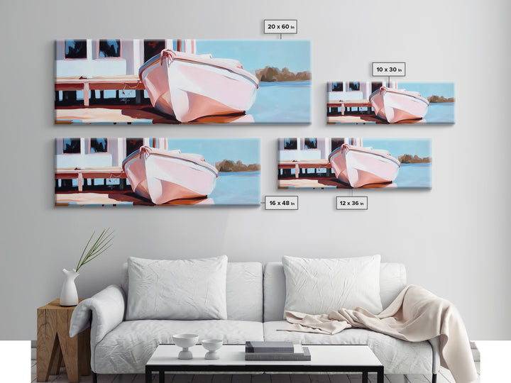 Nautical Wall Art, Framed Canvas Print, Coastal Decor, Boat Painting, Seascape Art, Extra Wide Art, Rustic Wall Art, Living Room Art, Gift Idea