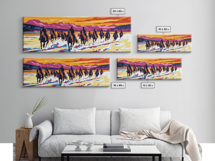 Cowboy Art, Framed Canvas Print, Southwest Wall Art, Vintage Horse Art, Rustic Wall Art, Extra Wide Art, Above Sofa Art, Gift Idea