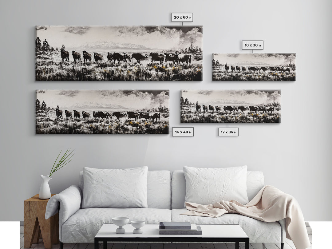 Black And White Wall Art, Framed Canvas Print, Vintage Horse Art, Rustic Wall Art, Extra Wide Art, Moody Art, Western Art, Above Bed Art