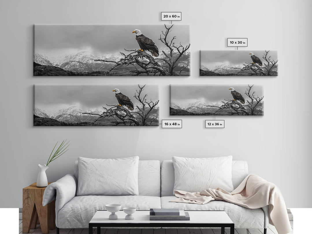 Bald Eagle, Mountain Painting, Wildlife Art, Nature Wall Art, Rustic Decor, Moody Art, Above Sofa Art, Extra Wide Art, Framed Canvas Print