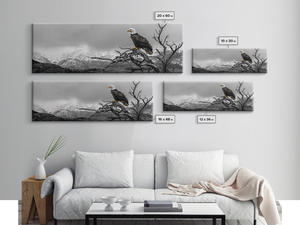 Bald Eagle, Mountain Painting, Wildlife Art, Nature Wall Art, Rustic Decor, Moody Art, Above Sofa Art, Extra Wide Art, Framed Canvas Print
