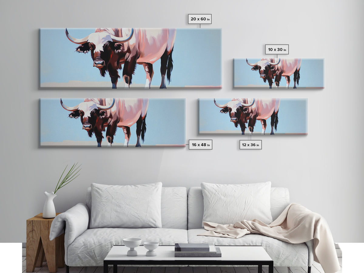 Bull art, black and white painting, rustic decor, western art, cowboy painting, above couch art, minimalist art, canvas print