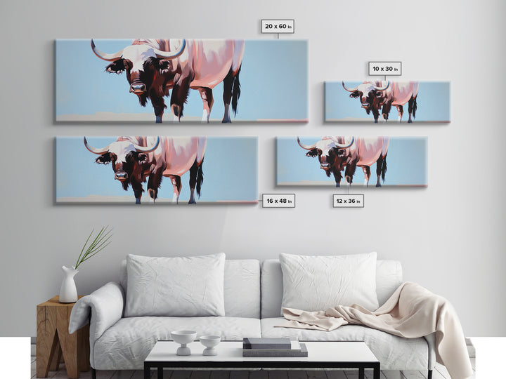 Bull art, black and white painting, rustic decor, western art, cowboy painting, above couch art, minimalist art, canvas print