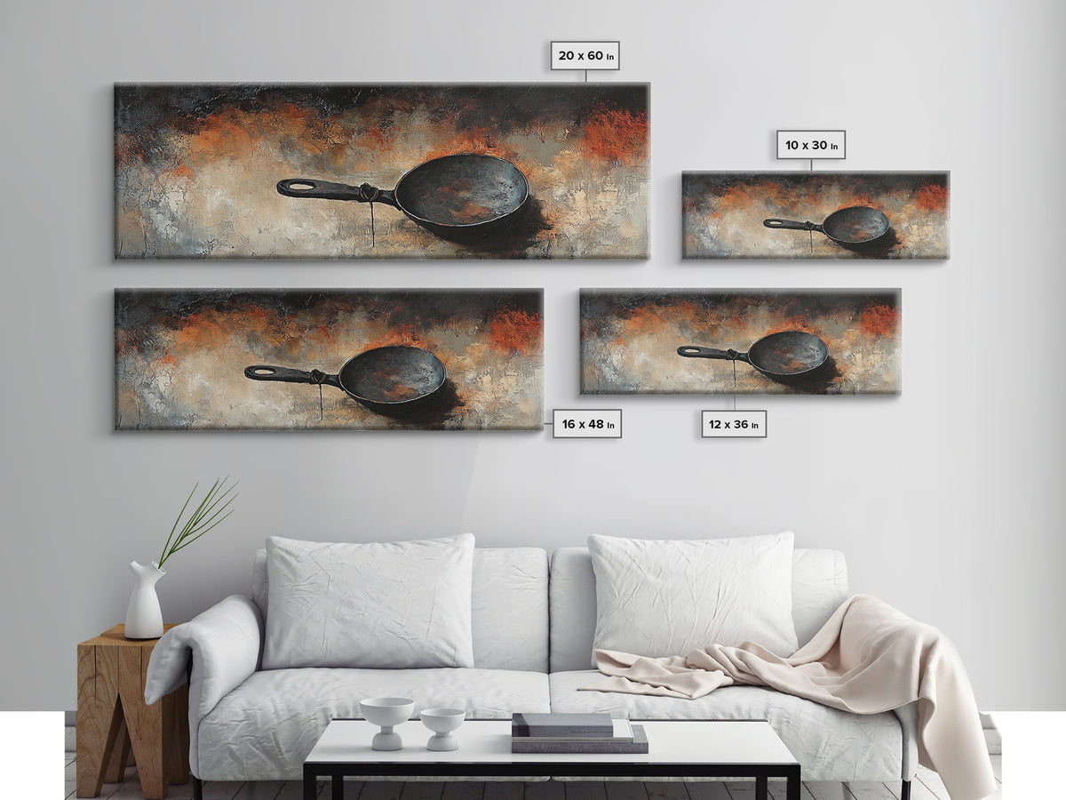 Cast Iron Skillet, rustic art, food review kitchen art, moody art, farmhouse art, extra wide art, framed canvas print, wall decor