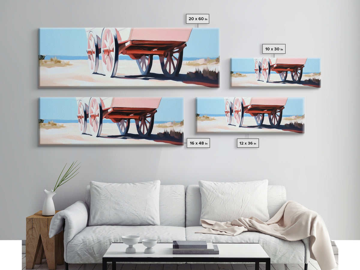 Desert Wagon, rustic western art, cowboy decor, boho wagon painting, farmhouse wall art, extra wide panoramic art, framed canvas print