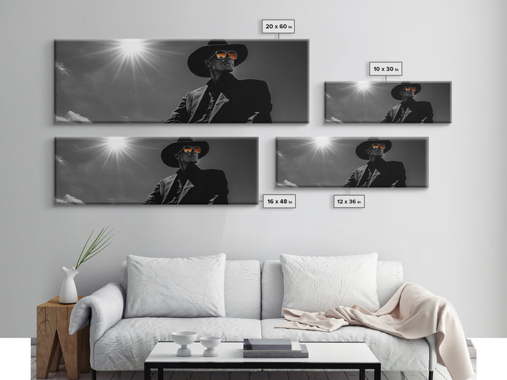 Cowboy, moody art, dark angels wall art, southwest wall art, rustic wall art, western aesthetic, framed canvas print, extra wide art