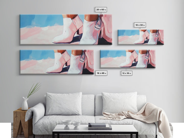 Cowgirl Boots, western art, black cowgirl painting, pink wall art, rustic decor, minimalist art, light pink wall art, canvas print