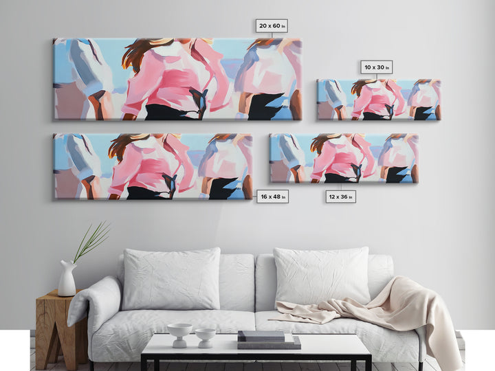 Cowgirl Trio, western art, black cowgirl painting, pink abstract art, extra wide art, light pink wall art, framed canvas print