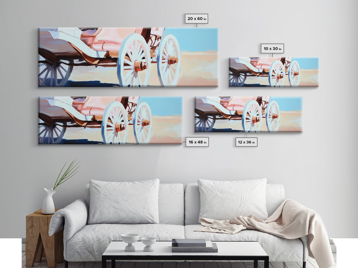 Western Carriage, vintage horse art, rustic wall art, extra wide art, above couch art, cowboy painting, framed canvas print