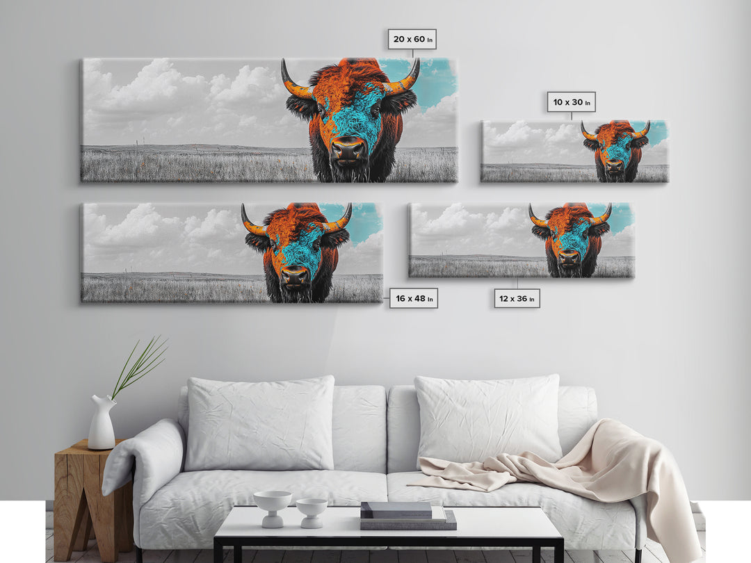 Bison Portrait, Southwest Wall Art, Buffalo Art, Native American Art, Moody Art, Panoramic Art, Rustic Decor, Framed Canvas Print