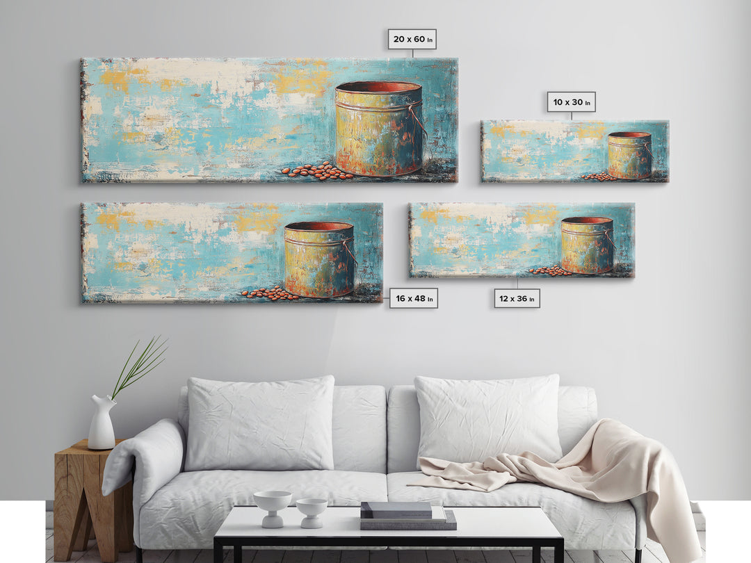 Rustic Tin, wabi sabi art, rustic wall art, teal wall art, farmhouse art, kitchen decor, Framed Canvas Print, above sofa art