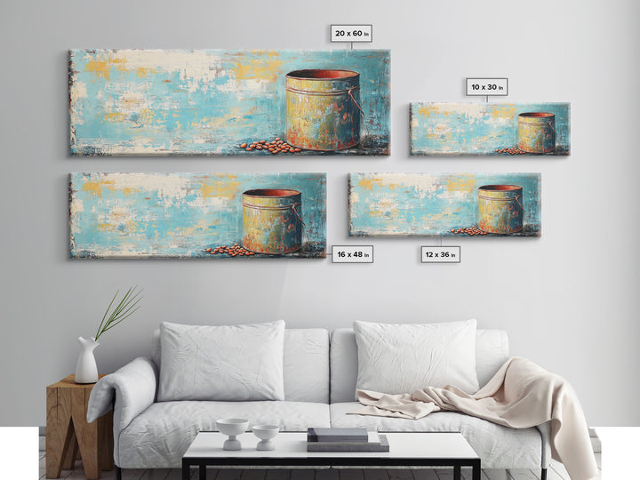 Rustic Tin, wabi sabi art, rustic wall art, teal wall art, farmhouse art, kitchen decor, Framed Canvas Print, above sofa art