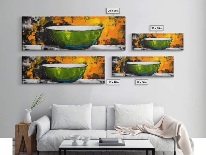 Abstract Bowl, food review kitchen art, wabi sabi art, green wall art, rustic wall art, modern decor, Framed Canvas Print, therapy art
