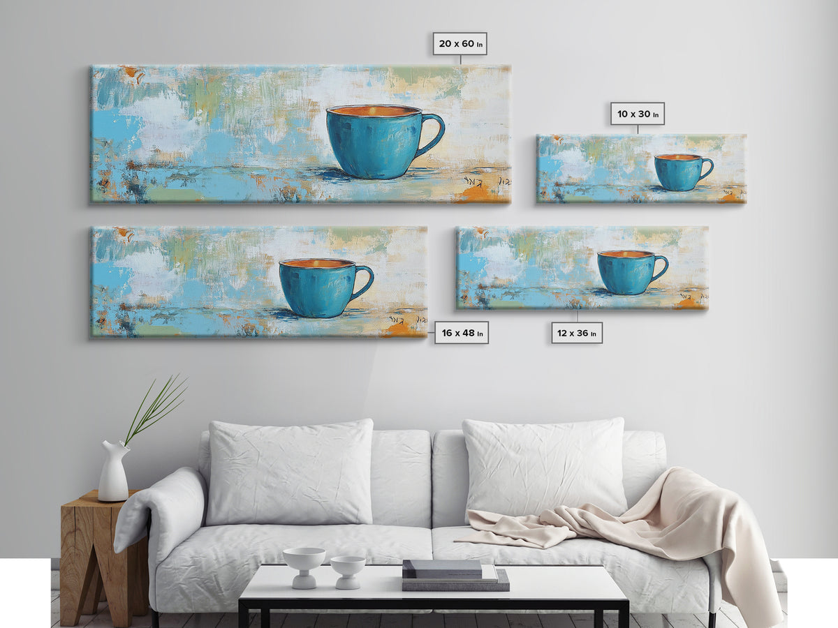 Blue Cup, coffee wall art, kitchen decor, rustic wall art, teal wall art, farmhouse art, Canvas Print, gift idea for her