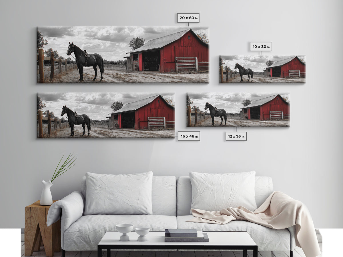 Barn Horse, Rustic Art, Farmhouse Art, Vintage Horse Art, Rural Wall Art, Extra Wide Art, Framed Canvas Print, Guest Room Art