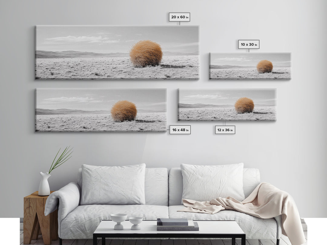 Tumbleweed, Desert Landscape, Southwest Wall Art, Minimalist Art, Extra Wide Art, Panoramic Art, Framed Canvas Print, Wabi Sabi Art
