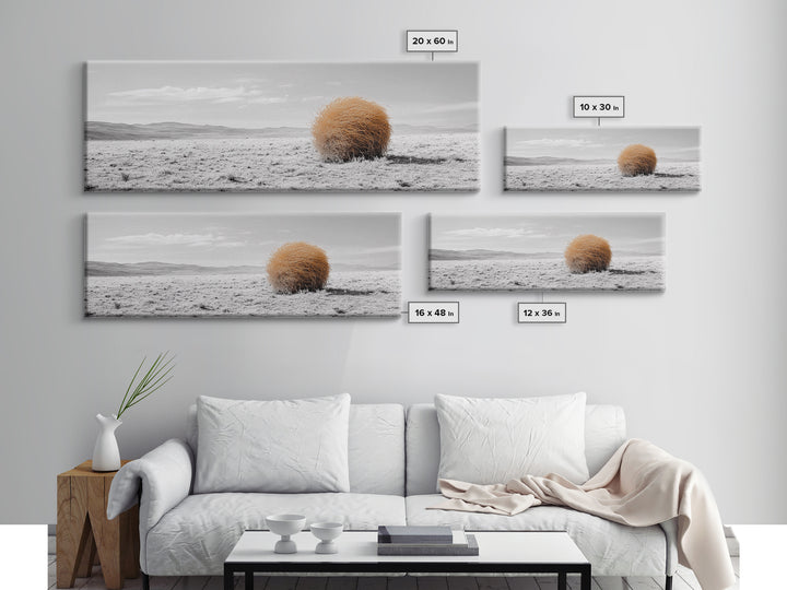 Tumbleweed, Desert Landscape, Southwest Wall Art, Minimalist Art, Extra Wide Art, Panoramic Art, Framed Canvas Print, Wabi Sabi Art