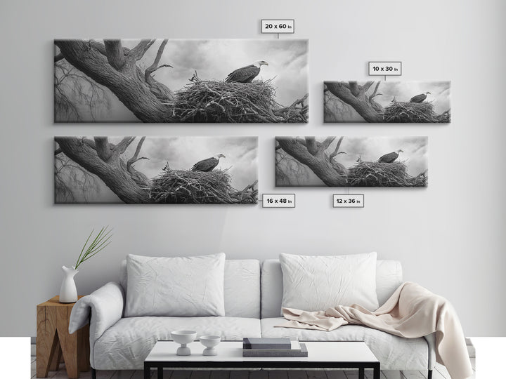 Bald Eagle Nest, Wildlife Art, Nature Photography, Moody Art, Rustic Decor, Horizontal Wall Art, Framed Canvas Print, Bedroom Art