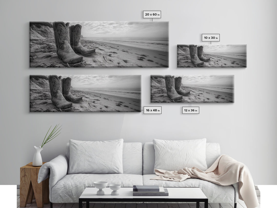 Cowboy Boots, coastal wall art, rustic decor, boho art, wabi sabi art, cowboy painting, framed canvas print, western style decor