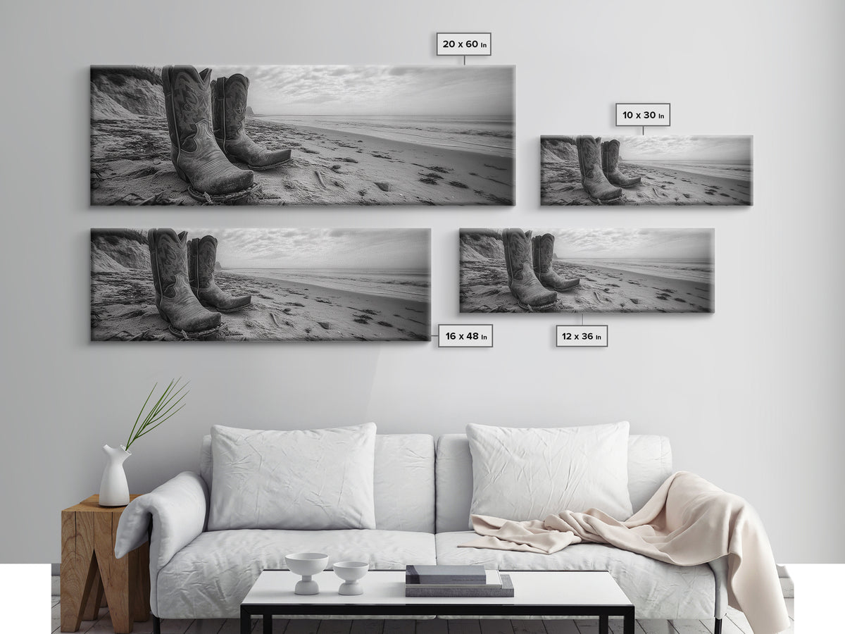 Cowboy Boots, coastal wall art, rustic decor, boho art, wabi sabi art, cowboy painting, framed canvas print, western style decor