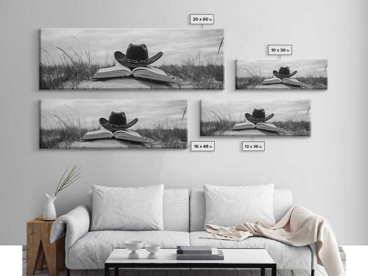Cowboy Hat, wabi sabi art, rustic decor, farmhouse art, moody art, extra wide art, coastal wall art, framed canvas print, boho art