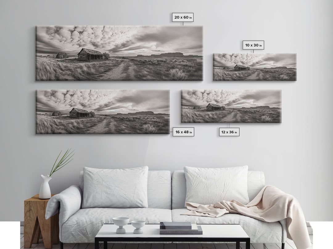 Abandoned cabin, western landscape, rustic wall art, panoramic art, extra wide art, southwest wall art, framed canvas print, farmhouse decor