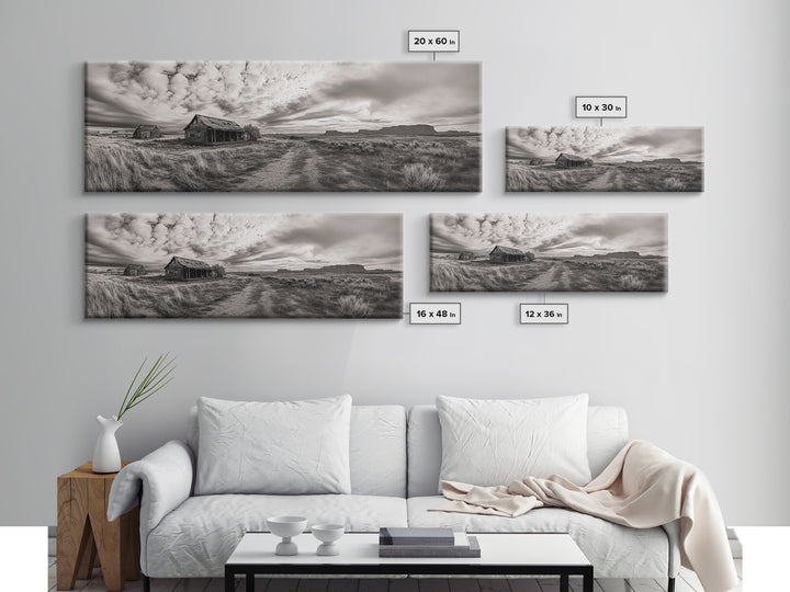 Abandoned cabin, western landscape, rustic wall art, panoramic art, extra wide art, southwest wall art, framed canvas print, farmhouse decor