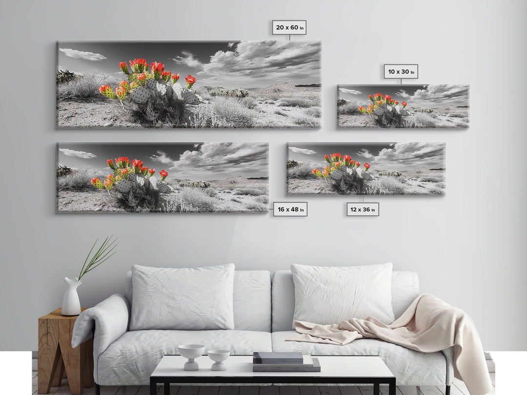 Cactus Blooms, Desert Art, Southwest Wall Art, Botanical Prints, Wildflower Painting, Extra Wide Art, Framed Canvas Print
