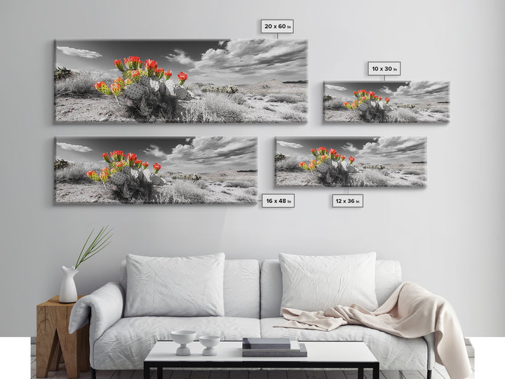 Cactus Blooms, Desert Art, Southwest Wall Art, Botanical Prints, Wildflower Painting, Extra Wide Art, Framed Canvas Print