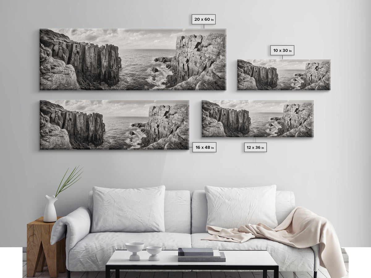 Coastal Cliffs, seascape painting, nautical wall art, Ireland painting, coastal landscape art, panoramic painting, framed canvas print