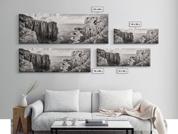 Coastal Cliffs, seascape painting, nautical wall art, Ireland painting, coastal landscape art, panoramic painting, framed canvas print