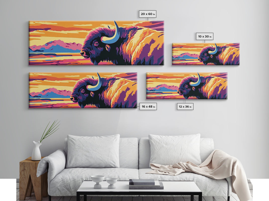 Abstract Buffalo, rustic wall art, southwestern painting, farmhouse decor, moody art, extra wide art, framed canvas print, above sofa art