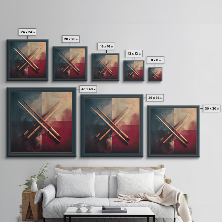 Drumsticks Crossed over Snare Drum Canvas Print, Recording Studio Art, Kids Room Art, Studio Decor, Fine Art, Analog, RSA-1x1-10