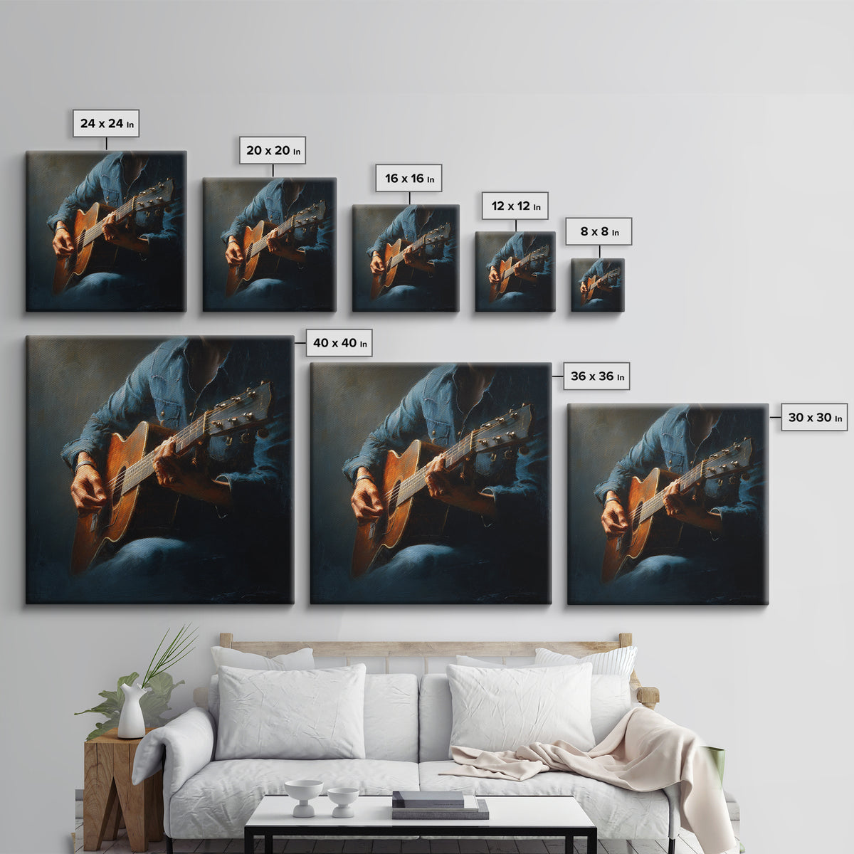 Musician Hands on Guitar Strings Canvas Print, Recording Studio Art, Music Wall Art, Studio Decor, Oil Painting, Analog, RSA-1x1-15