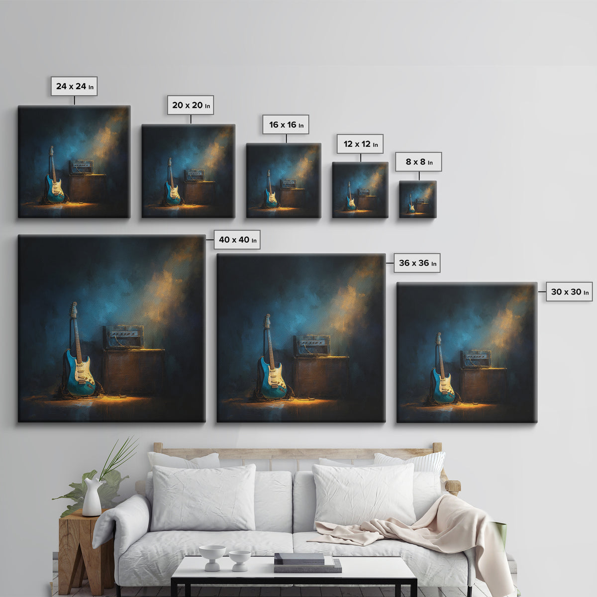 Electric Guitar Beside a Studio Amp Framed Canvas Print, Recording Studio Art, Wall Sculpture, Studio Decor, Oil Painting, RSA-1x1-28