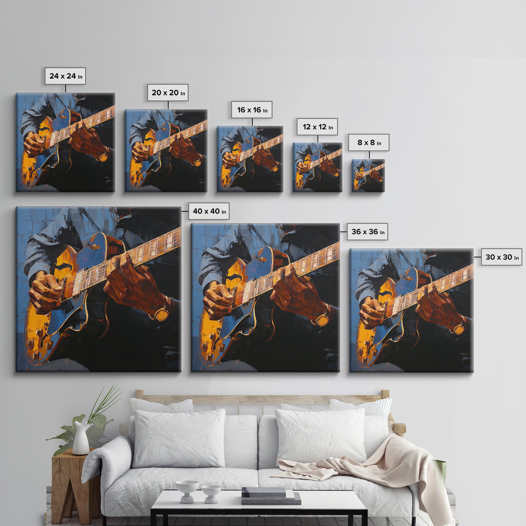 Musician Hands on Guitar Strings Framed Canvas Print, Recording Studio Art, Kids Room Art, Studio Decor, Fine Art, Analog, RSA-1x1-39