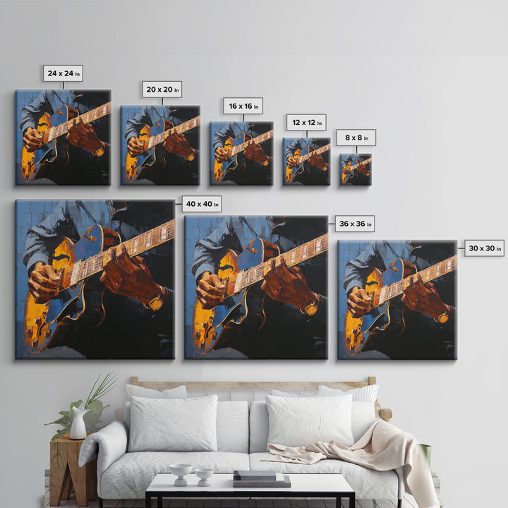 Musician Hands on Guitar Strings Framed Canvas Print, Recording Studio Art, Kids Room Art, Studio Decor, Fine Art, Analog, RSA-1x1-39