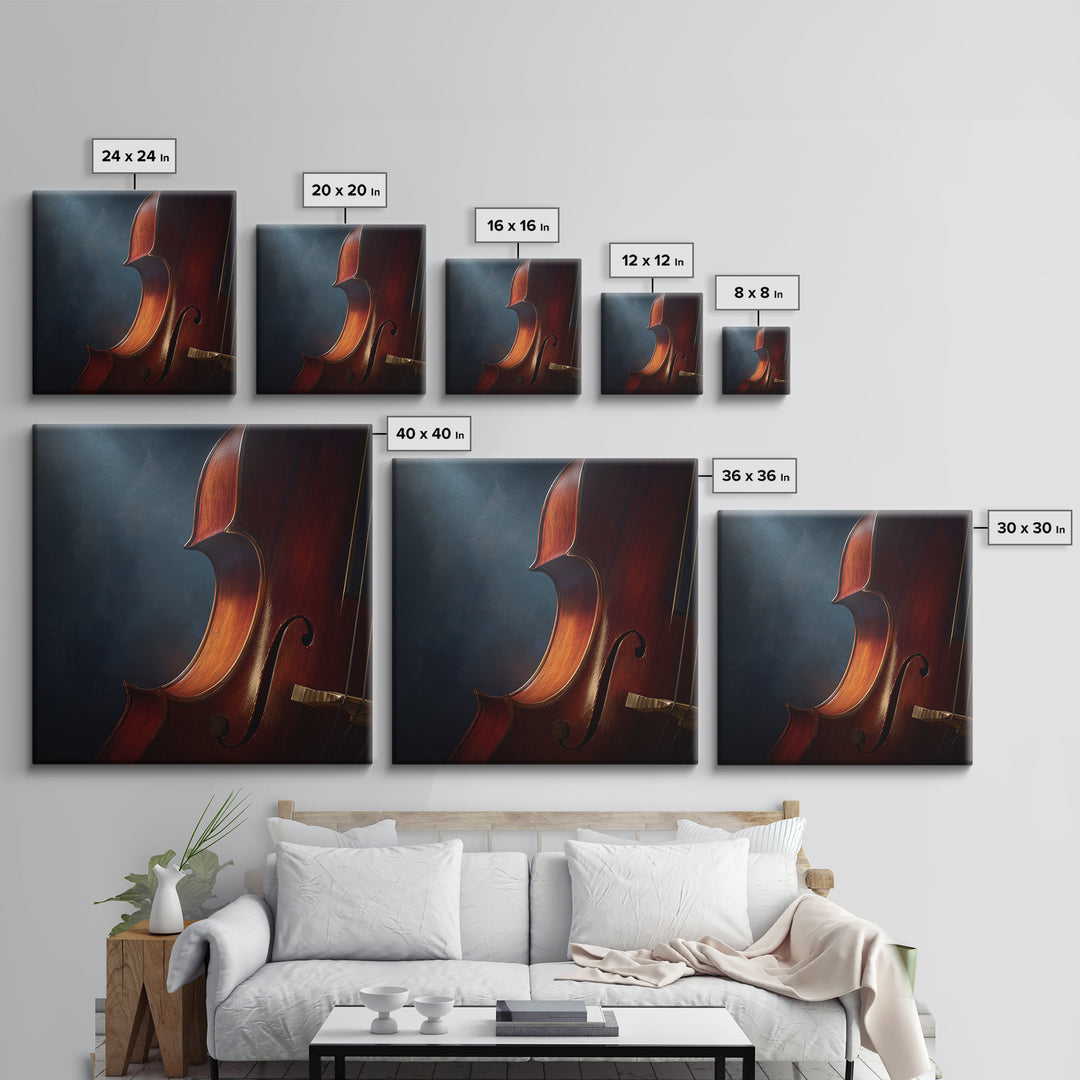 Cello Curve Closeup Framed Canvas Print, Recording Studio Art, Music Wall Art, Studio Decor, Fine Art, Analog, Musician Posters, RSA-1x1-44