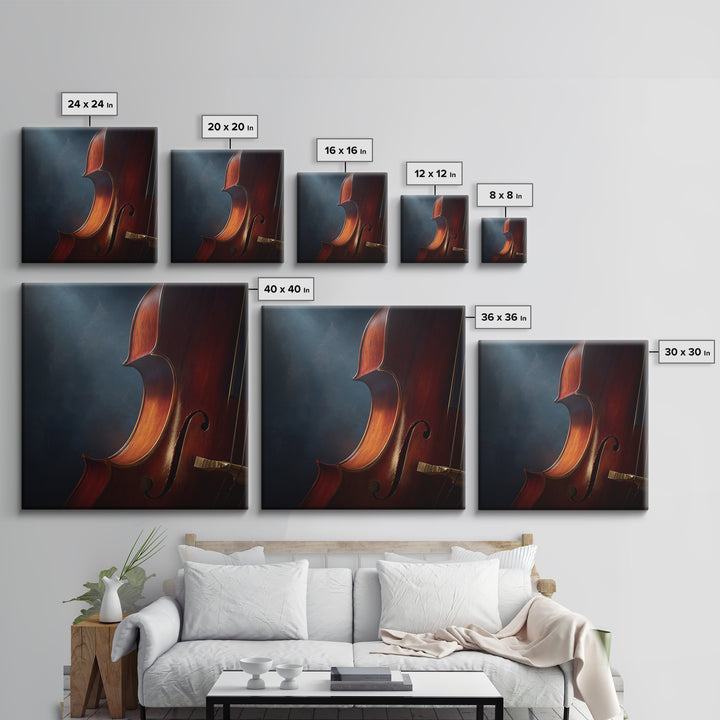 Cello Curve Closeup Framed Canvas Print, Recording Studio Art, Music Wall Art, Studio Decor, Fine Art, Analog, Musician Posters, RSA-1x1-44