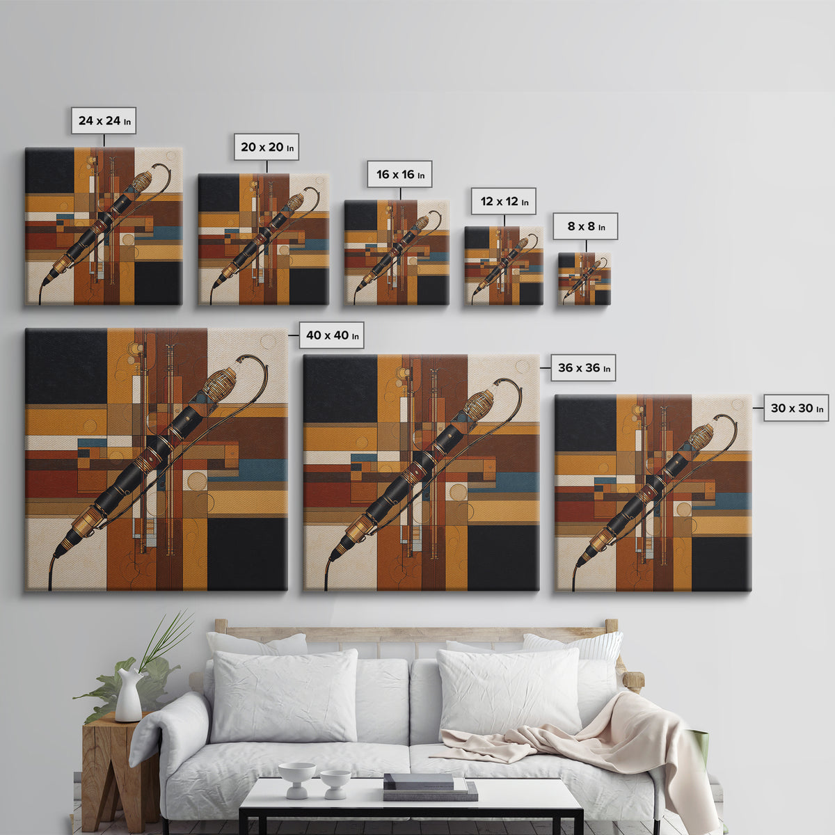 Microphone Cable Forming Elegant Line Art Canvas Print, Recording Studio Art, Studio Wall Art, Studio Decor, Abstract Art, RSA-1x1-45